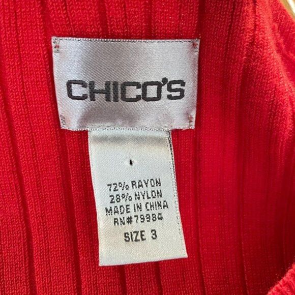 Chico's Women's Red Ribbed Knit Long Sleeve 1/4 Button Up Sweater Shirt Top Sz 3 - Picture 2 of 10